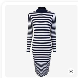 MICHAEL KORS Mock-Neck Striped Bodycon Dress